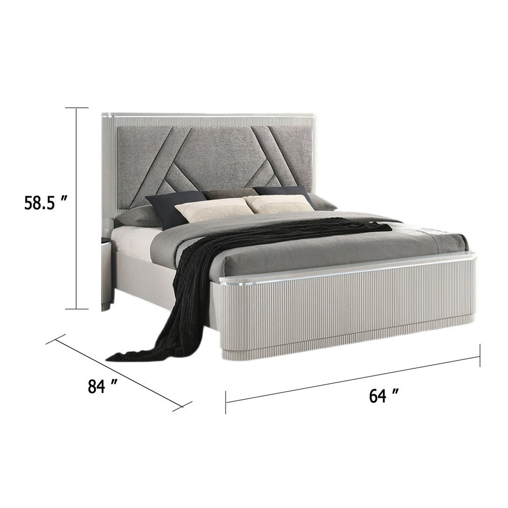 Vino Queen Bed, Gray Chevron Satin Fabric Upholstered, Solid Wood - BM342507