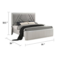 Vino Queen Bed, Gray Chevron Satin Fabric Upholstered, Solid Wood - BM342507