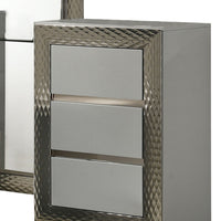 Vino 3pc Vanity Dressing Table Set w Stool, Gray, Satin Fabric, Rubberwood - BM342508