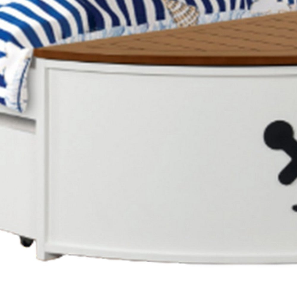 Evon Twin Captain Bed w Trundle, White, Oak Brown, Nautical Coastal Theme - BM342532