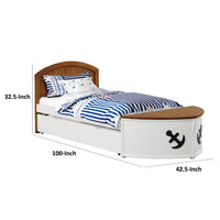 Evon Twin Captain Bed w Trundle, White, Oak Brown, Nautical Coastal Theme - BM342532