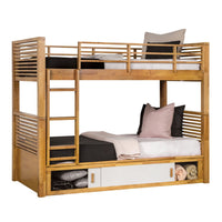 Dilu Twin over Twin Bunk Bed, Light Oak Brown Hardwood, Reversible Ladder - BM342535