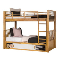 Dilu Twin over Twin Bunk Bed, Light Oak Brown Hardwood, Reversible Ladder - BM342535