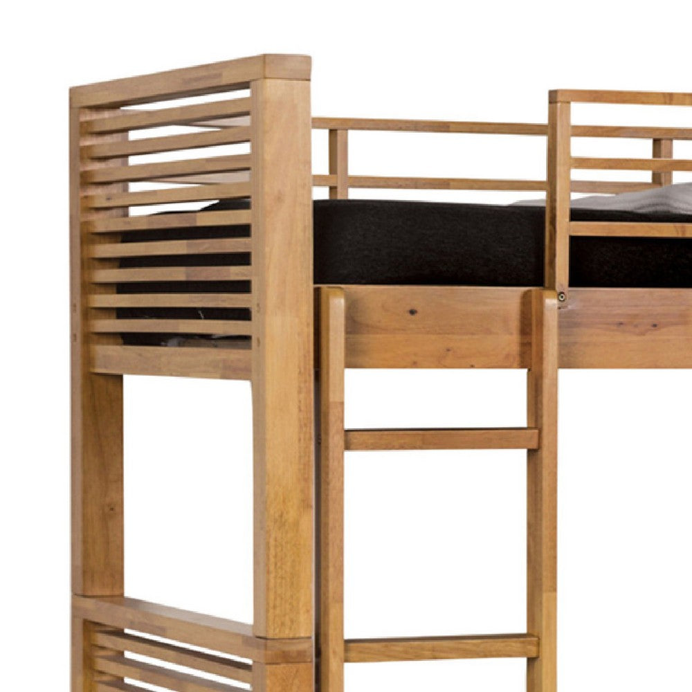 Dilu Twin over Twin Bunk Bed, Light Oak Brown Hardwood, Reversible Ladder - BM342535