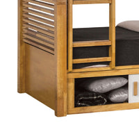 Dilu Twin over Twin Bunk Bed, Light Oak Brown Hardwood, Reversible Ladder - BM342535