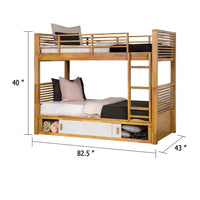 Dilu Twin over Twin Bunk Bed, Light Oak Brown Hardwood, Reversible Ladder - BM342535
