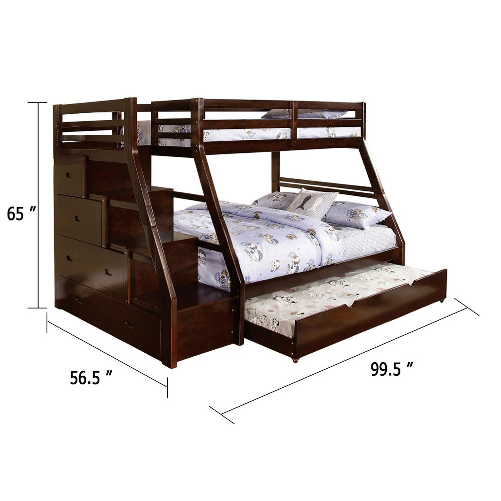 Ellon Twin over Full Bunk Bed, Espresso Brown Solid Wood, Drawers - BM342536
