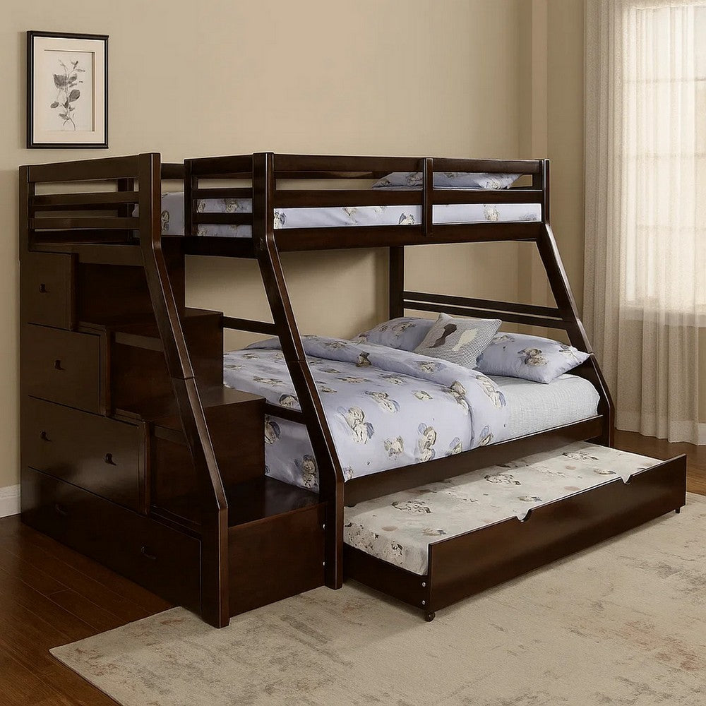 Ellon Twin over Full Bunk Bed, Espresso Brown Solid Wood, Drawers - BM342536