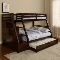 Ellon Twin over Full Bunk Bed, Espresso Brown Solid Wood, Drawers - BM342536