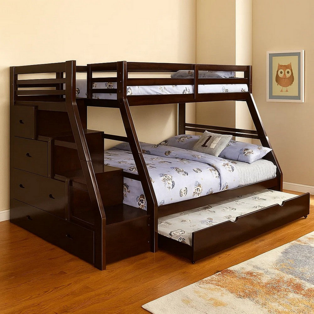 Ellon Twin over Full Bunk Bed, Espresso Brown Solid Wood, Drawers - BM342536