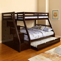 Ellon Twin over Full Bunk Bed, Espresso Brown Solid Wood, Drawers - BM342536