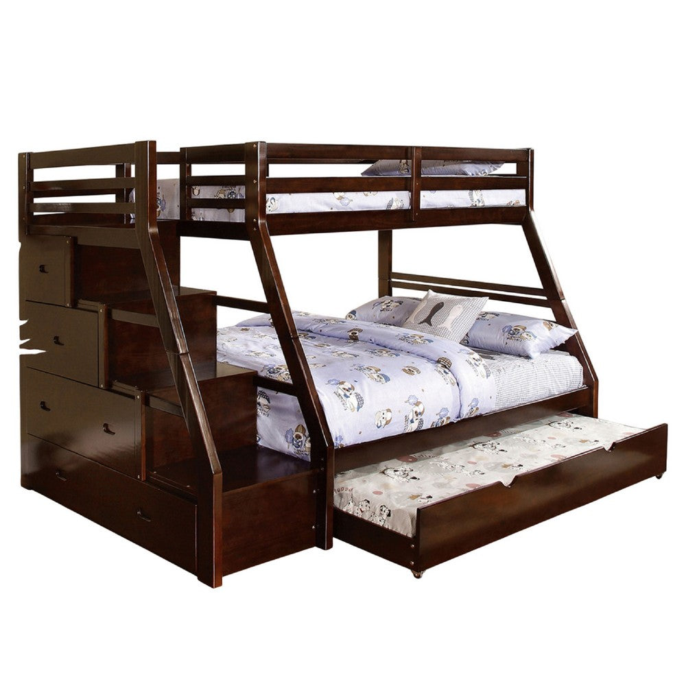 Ellon Twin over Full Bunk Bed, Trundle, Espresso Brown Wood, Drawers - BM342537