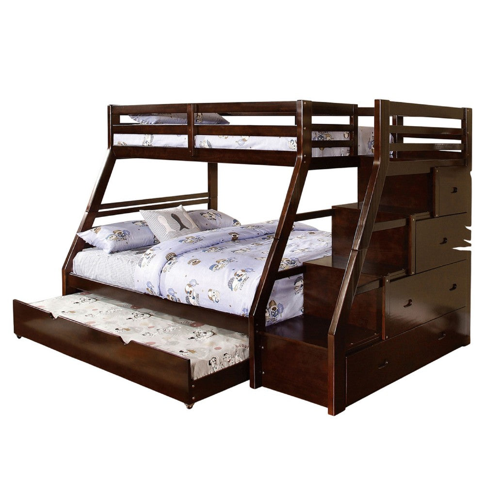 Ellon Twin over Full Bunk Bed, Trundle, Espresso Brown Wood, Drawers - BM342537