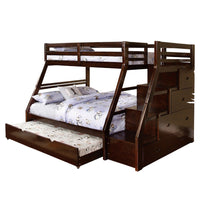 Ellon Twin over Full Bunk Bed, Trundle, Espresso Brown Wood, Drawers - BM342537