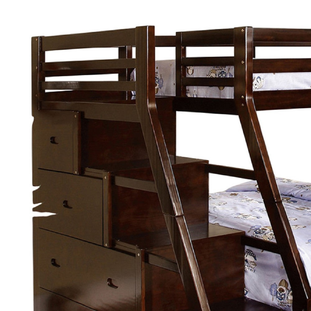 Ellon Twin over Full Bunk Bed, Trundle, Espresso Brown Wood, Drawers - BM342537