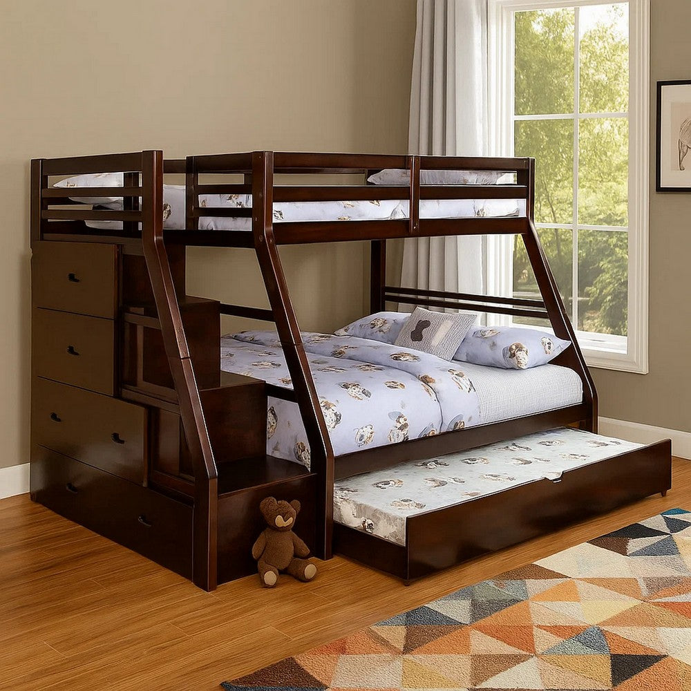 Ellon Twin over Full Bunk Bed, Trundle, Espresso Brown Wood, Drawers - BM342537