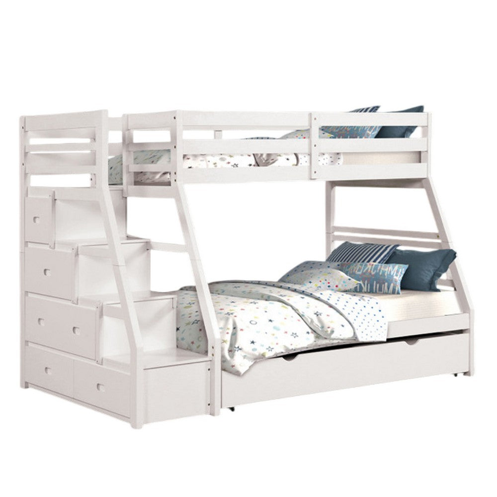 Ellon Twin over Full Bunk Bed, White Solid Wood, Storage Drawers - BM342538