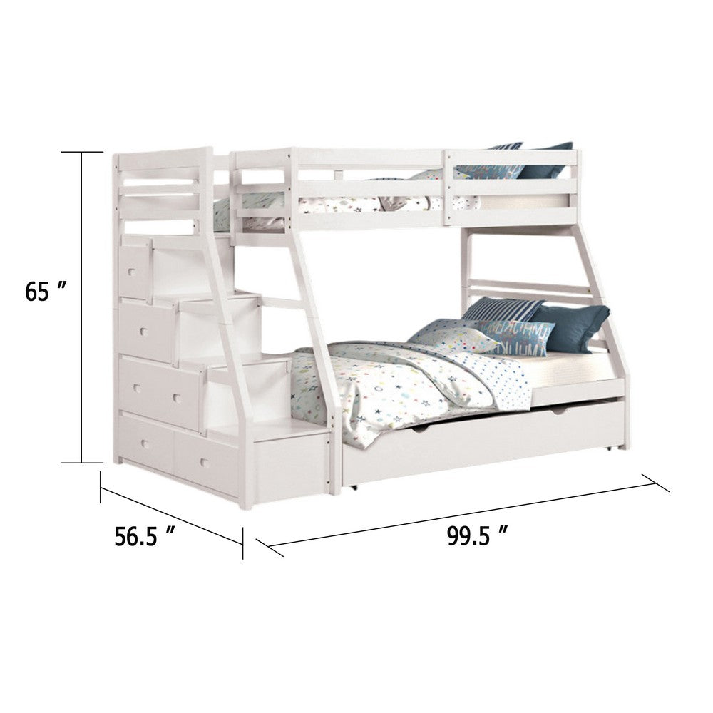 Ellon Twin over Full Bunk Bed, White Solid Wood, Storage Drawers - BM342538