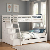 Ellon Twin over Full Bunk Bed, White Solid Wood, Storage Drawers - BM342538
