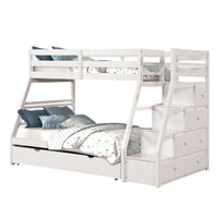 Ellon Twin over Full Bunk Bed, Trundle, White Wood, Storage Drawers - BM342539