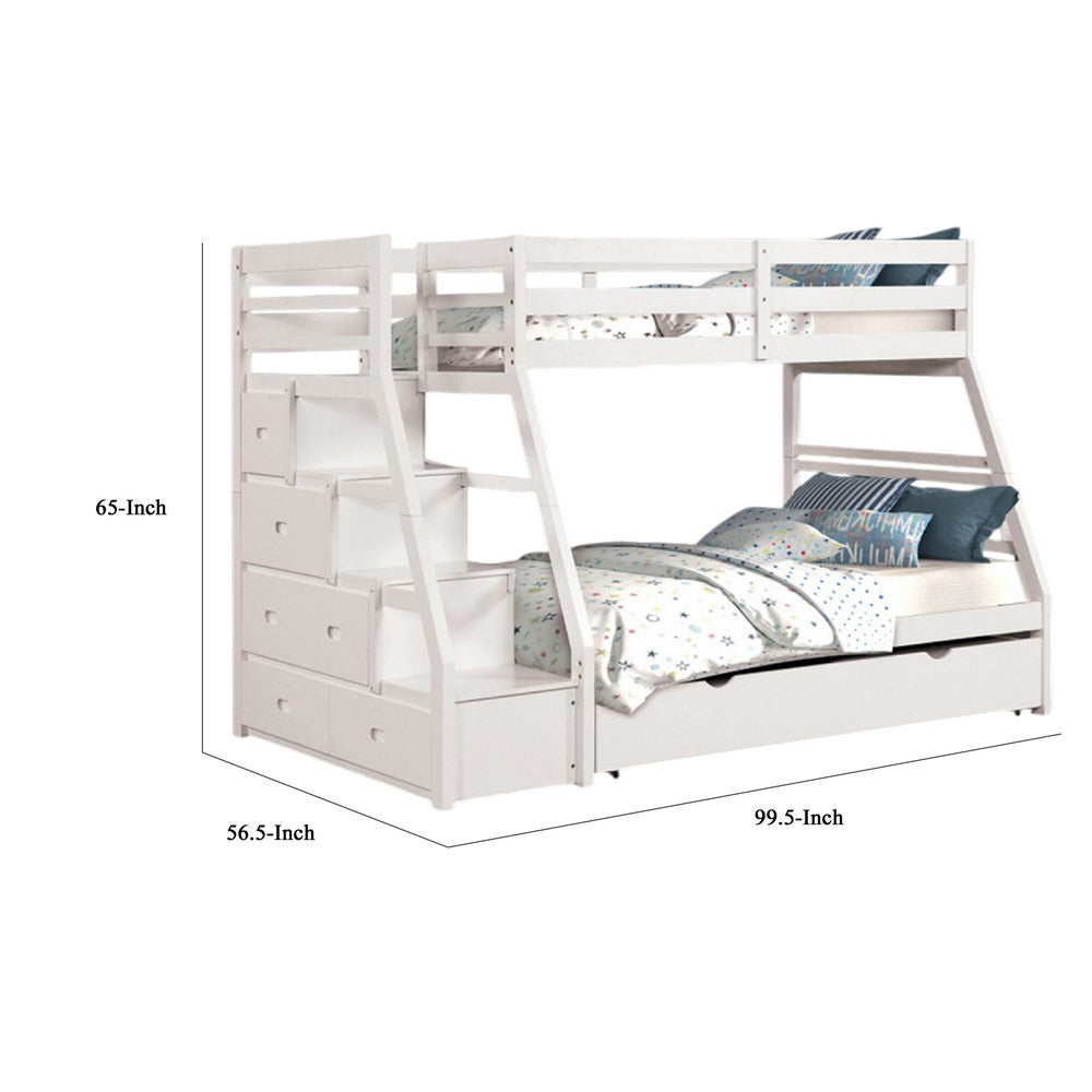 Ellon Twin over Full Bunk Bed, Trundle, White Wood, Storage Drawers - BM342539