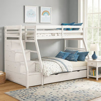 Ellon Twin over Full Bunk Bed, Trundle, White Wood, Storage Drawers - BM342539