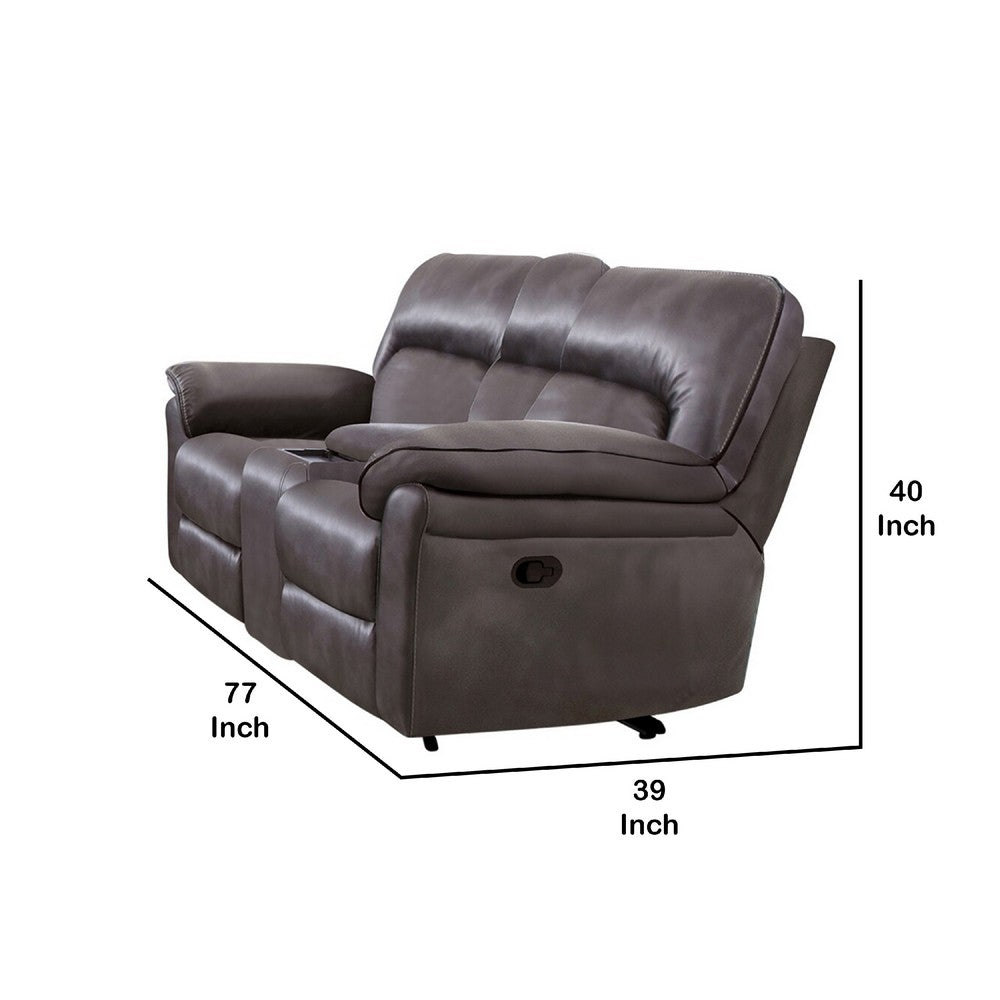 Josy Manual Recliner Loveseat with Console, Dark Gray Faux Leather, 77 Inch - BM342549