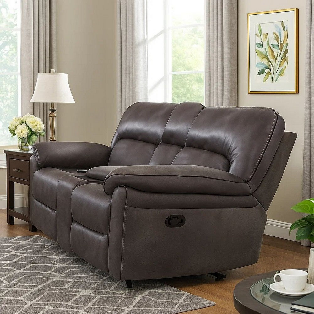 Josy Manual Recliner Loveseat with Console, Dark Gray Faux Leather, 77 Inch - BM342549