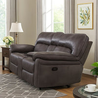 Josy Manual Recliner Loveseat with Console, Dark Gray Faux Leather, 77 Inch - BM342549