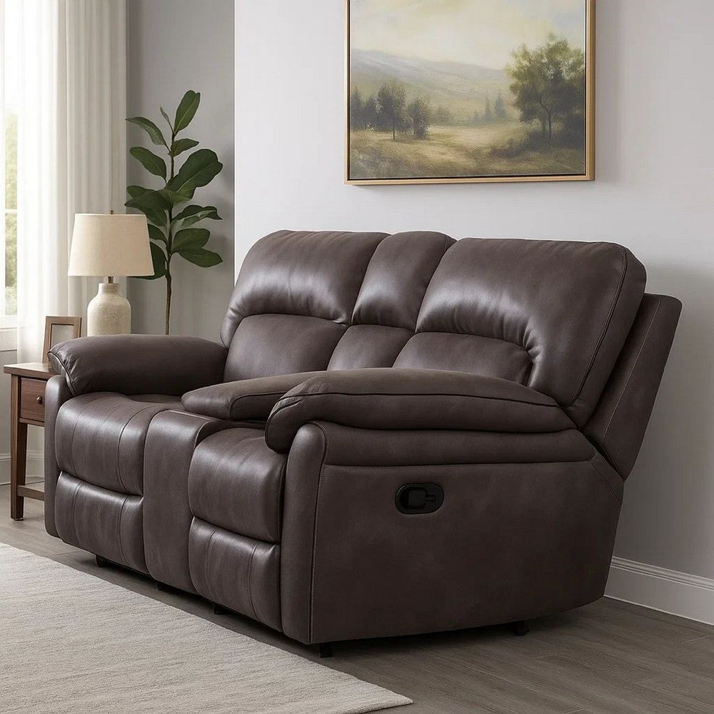 Josy Manual Recliner Loveseat with Console, Dark Gray Faux Leather, 77 Inch - BM342549