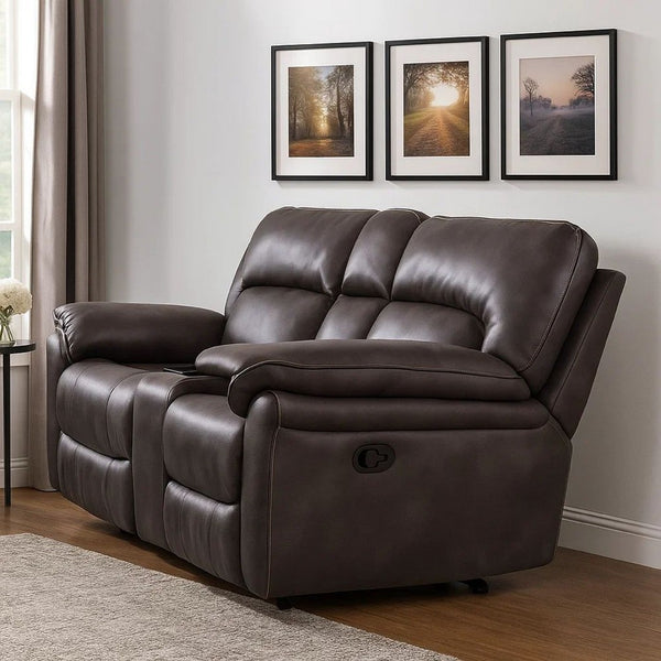 Josy Manual Recliner Loveseat with Console, Dark Gray Faux Leather, 77 Inch - BM342549