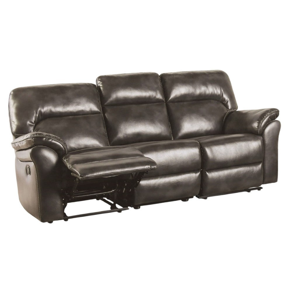 Josy Manual Recliner Sofa, Pillow Top, Dark Gray Faux Leather, 88 Inch - BM342550