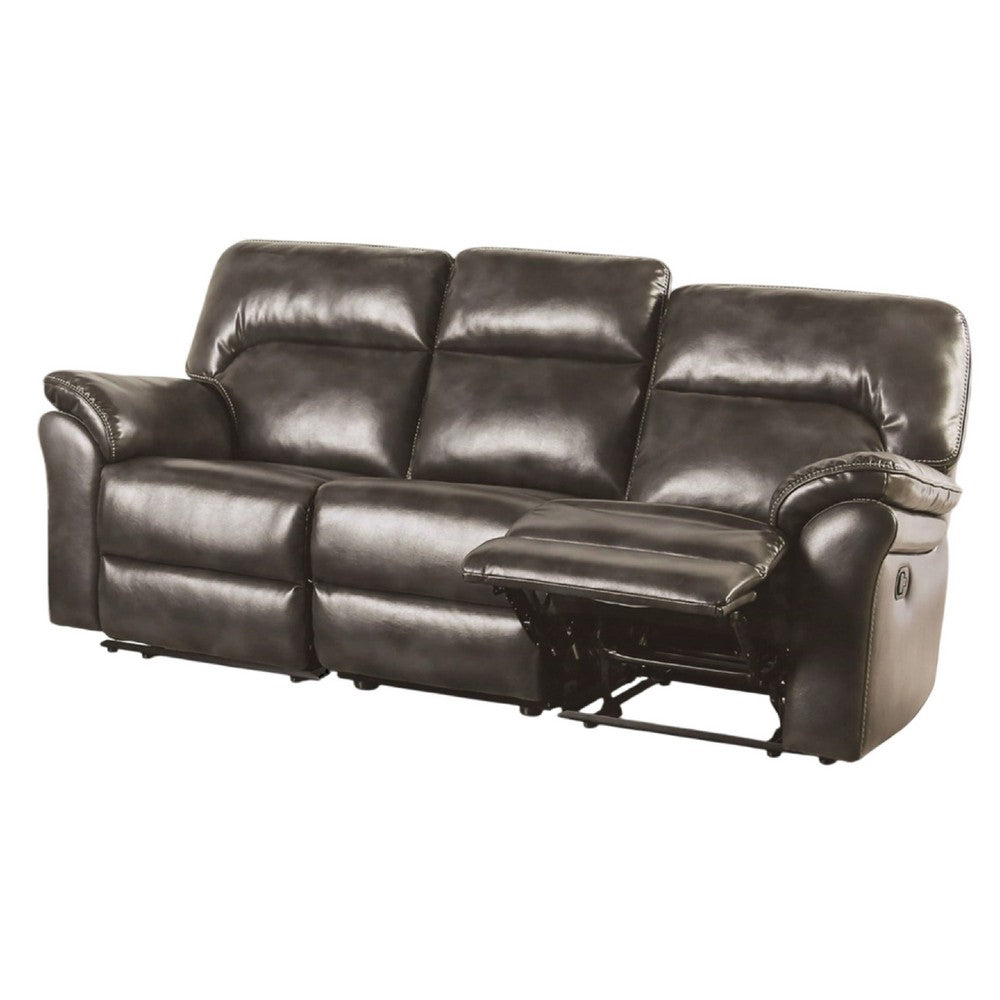 Josy Manual Recliner Sofa, Pillow Top, Dark Gray Faux Leather, 88 Inch - BM342550