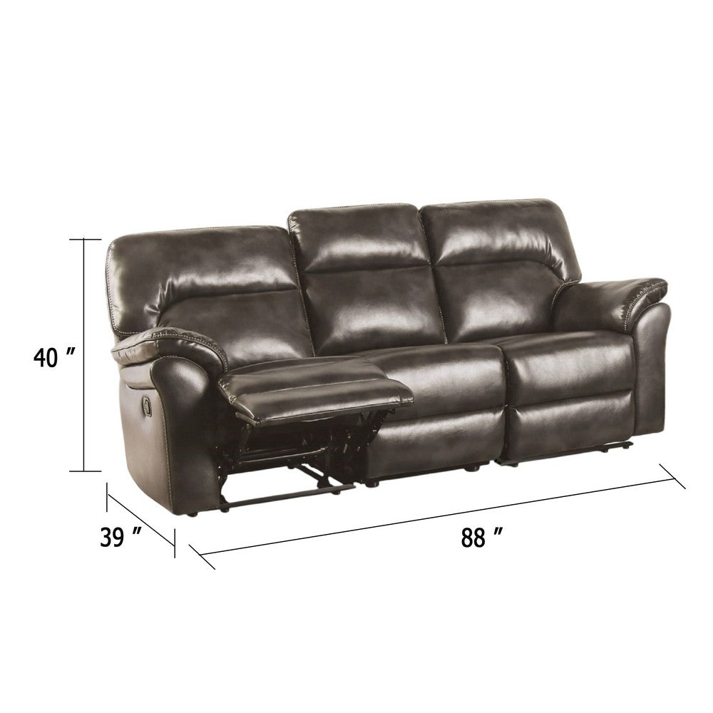 Josy Manual Recliner Sofa, Pillow Top, Dark Gray Faux Leather, 88 Inch - BM342550