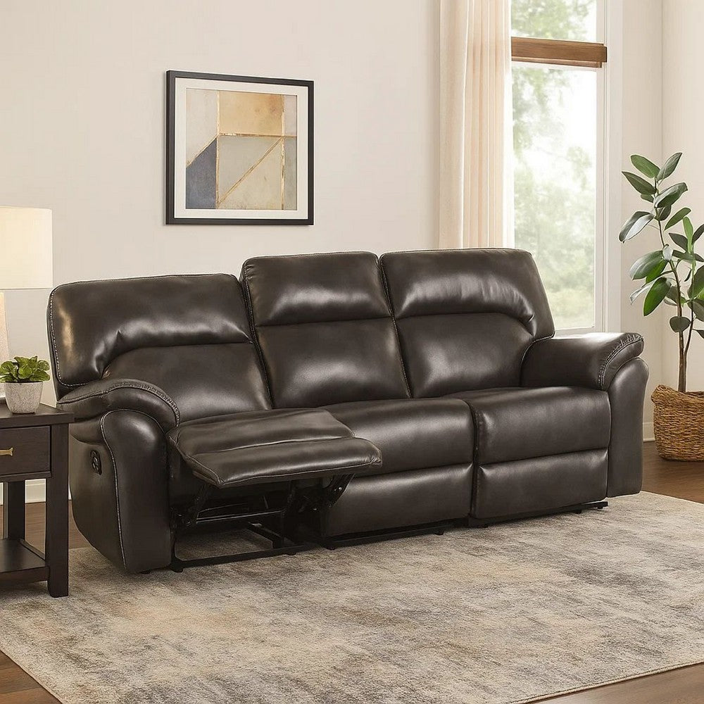 Josy Manual Recliner Sofa, Pillow Top, Dark Gray Faux Leather, 88 Inch - BM342550