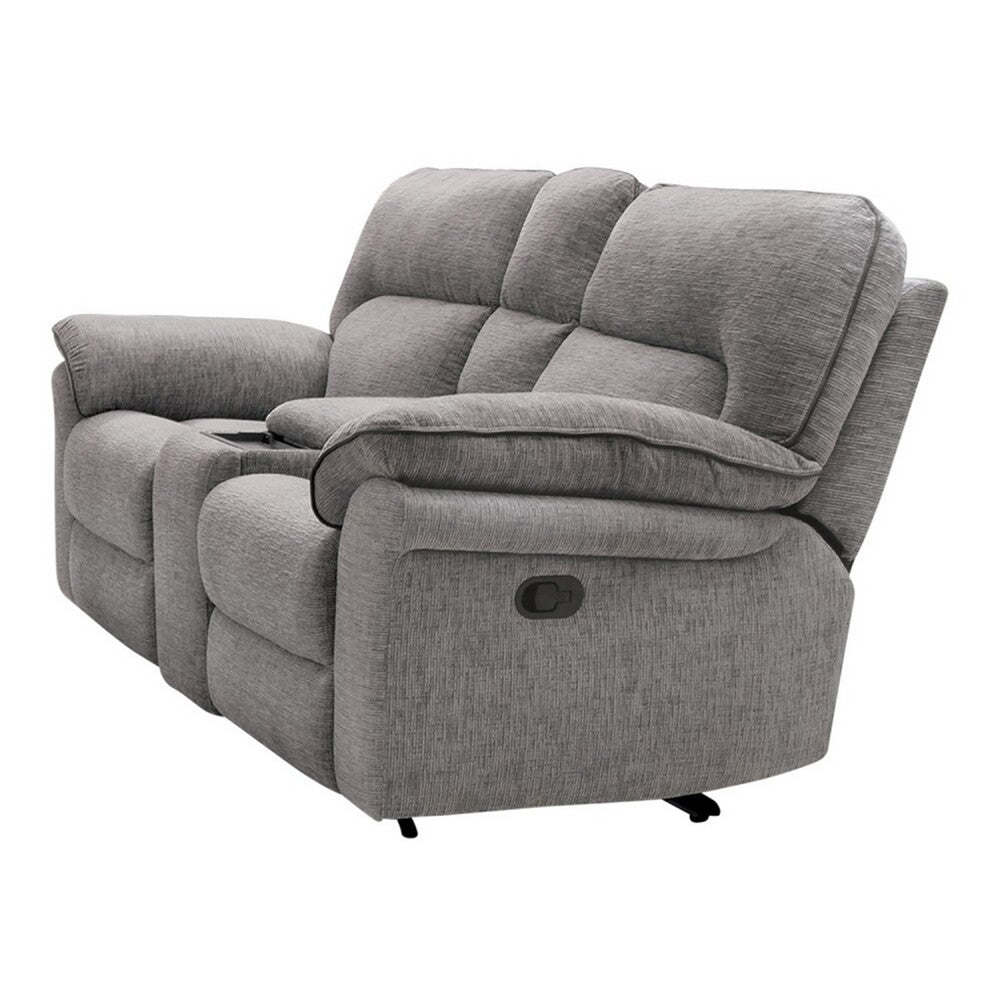Josy Manual Recliner Loveseat with Console, Light Gray Fabric, 77 Inch - BM342551