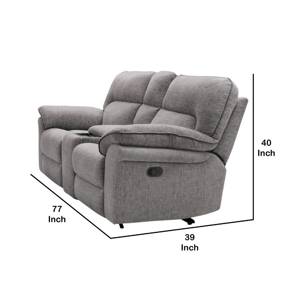 Josy Manual Recliner Loveseat with Console, Light Gray Fabric, 77 Inch - BM342551