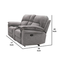 Josy Manual Recliner Loveseat with Console, Light Gray Fabric, 77 Inch - BM342551
