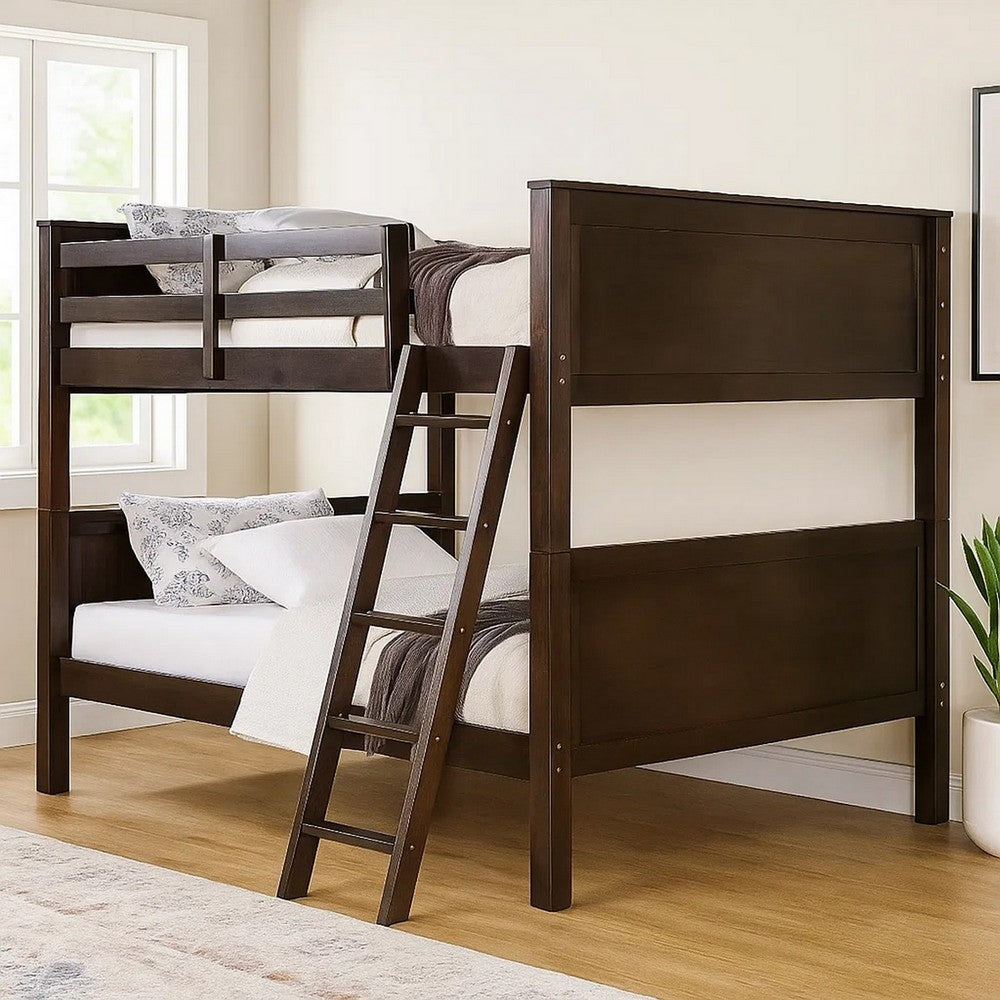 Zedy Full over Full Bunk Bed, Guardrails and Ladder, Walnut Brown - BM342554