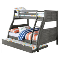 Hedy Twin/Full Bunk Bed with Trundle, Antique Gray Solid Wood Frame - BM342557