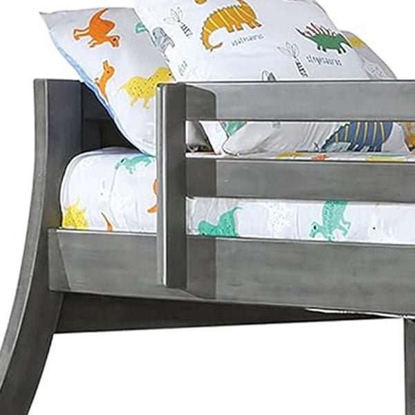 Hedy Twin/Full Bunk Bed with Trundle, Antique Gray Solid Wood Frame - BM342557