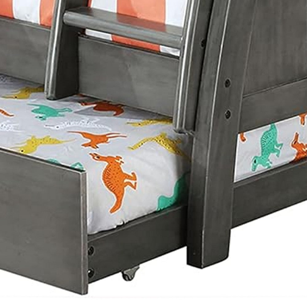 Hedy Twin/Full Bunk Bed with Trundle, Antique Gray Solid Wood Frame - BM342557