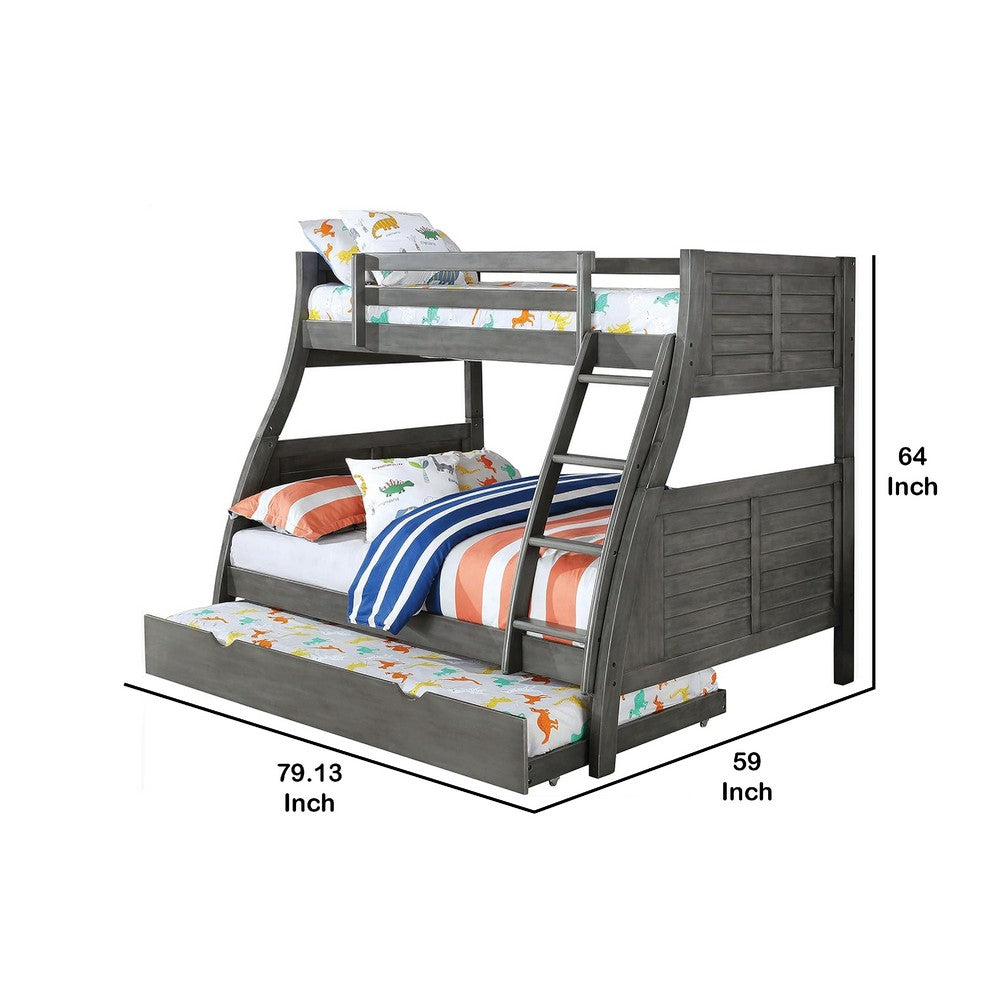 Hedy Twin/Full Bunk Bed with Trundle, Antique Gray Solid Wood Frame - BM342557