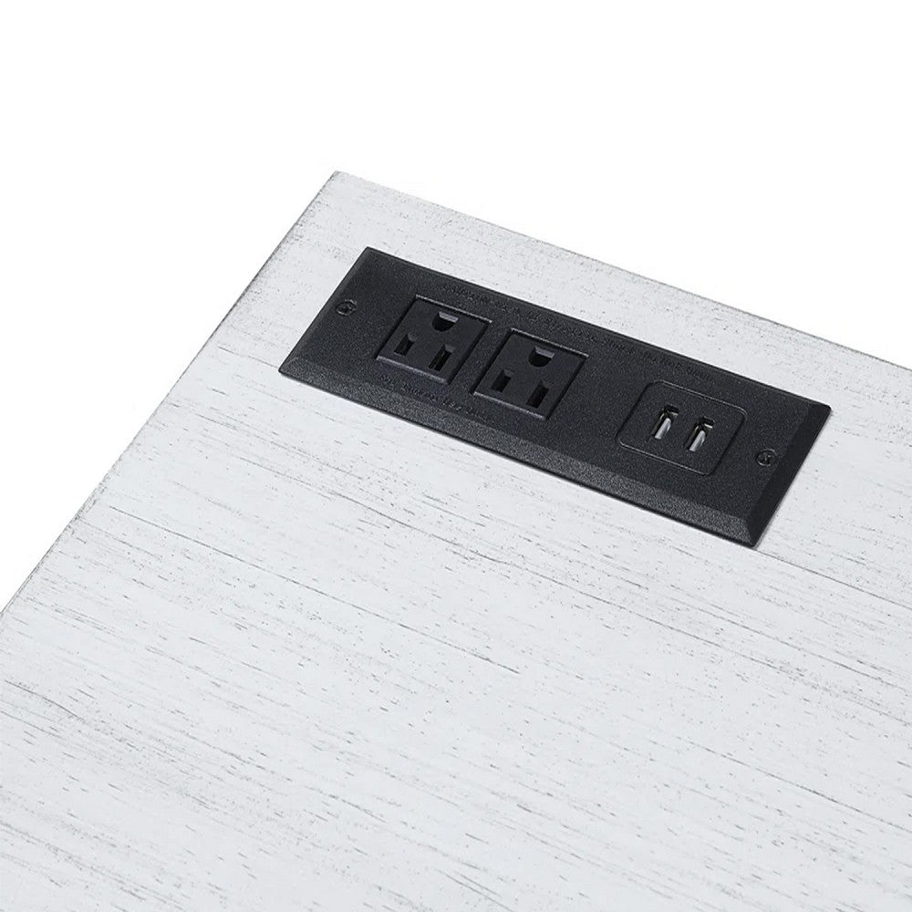 Fredie Corner Desk with Lift-Top USB Port, Gold Frame, Antique White - BM342558