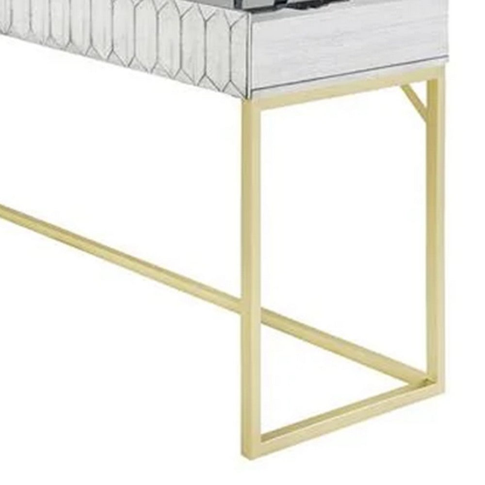 Fredie Corner Desk with Lift-Top USB Port, Gold Frame, Antique White - BM342558