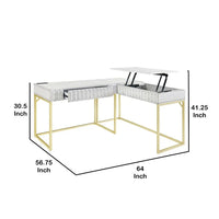 Fredie Corner Desk with Lift-Top USB Port, Gold Frame, Antique White - BM342558