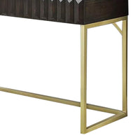 Fredie Corner Desk with Lift-Top USB Port, Gold Frame, Walnut Brown - BM342559