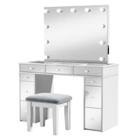 Margo Vanity Set with Lighted Mirror and Padded Stool, White-Gray - BM342561