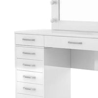 Sheila Vanity Set with Lighted Mirror, Multiple Drawers, White Wood - BM342562