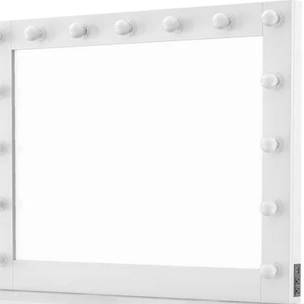 Sheila Vanity Set with Lighted Mirror, Multiple Drawers, White Wood - BM342562